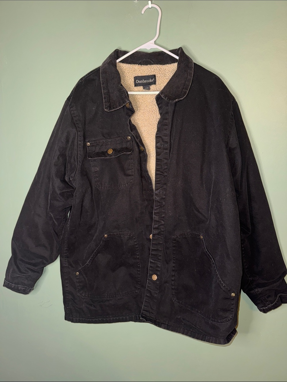 Dunbrooke Mens Durango Black Canvas Sherpa Fleece Barn Chore Jacket Work Coat  L